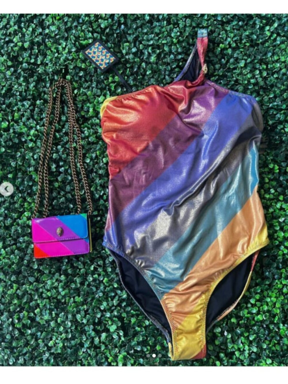 KURT GEIGER LONDON Kensington Rainbow Stripe One Shoulder Swimsuit